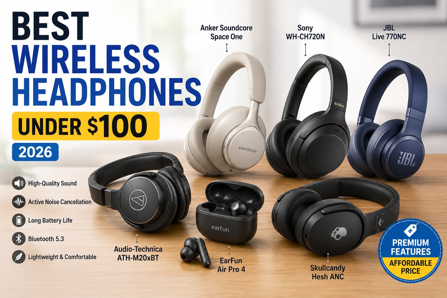 Read more about the article Best Wireless Headphones Under $100 in 2026